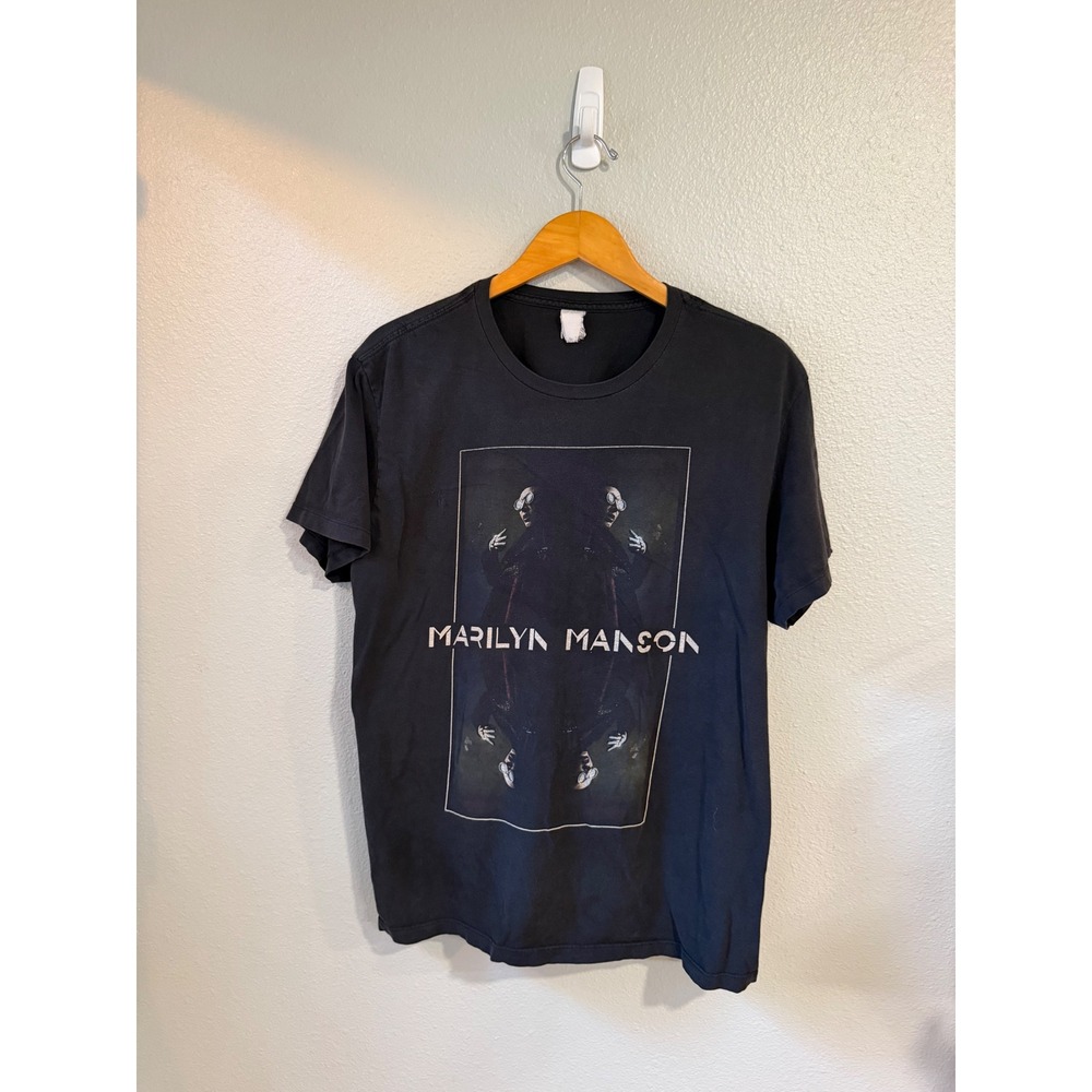 Marilyn Manson Graphic T-Shirt Mens XL Black Band Tee Mirrored Portrait Goth Alt